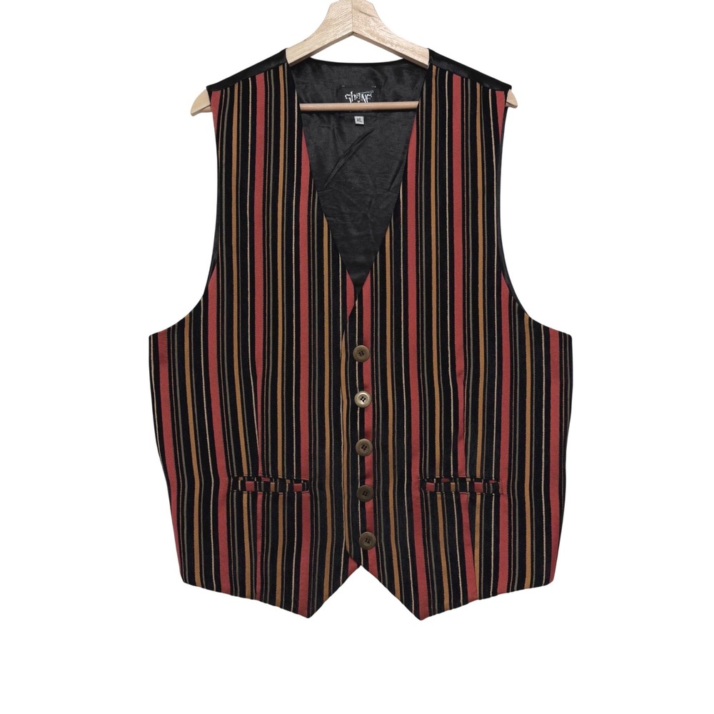 Shrine Men's Vest Gothic Victorian Striped Waistcoat XL Steampunk Circus